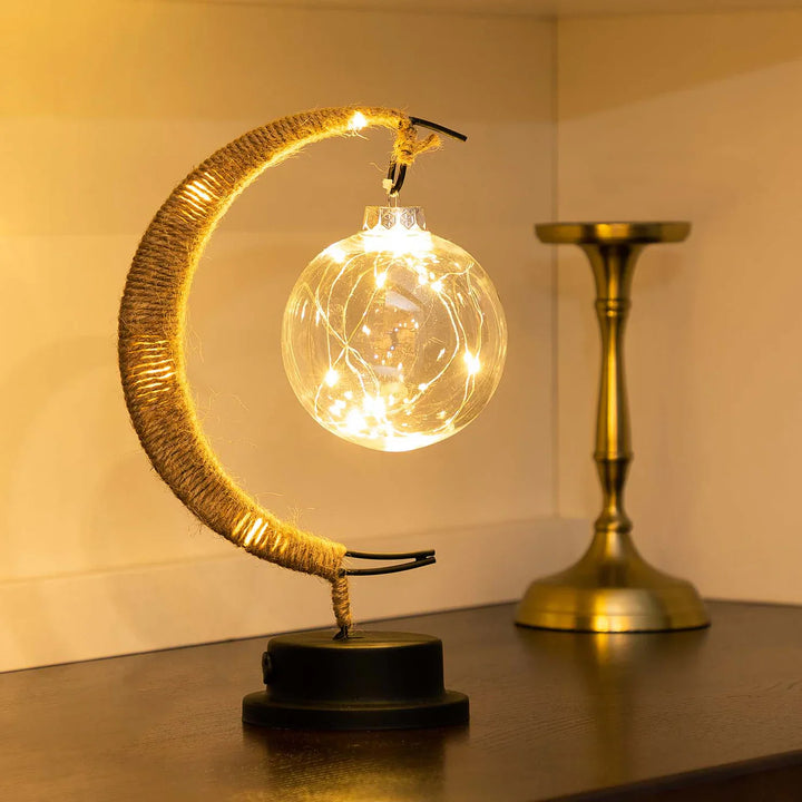 Lampa stołowa LED z podświetlaną kulą i ramką w kształcie półksiężyca