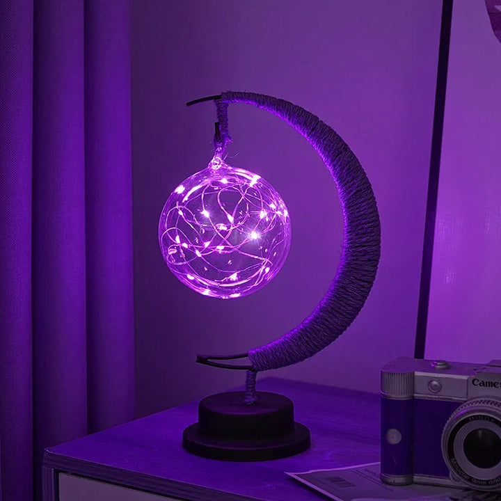 Lampa stołowa LED z podświetlaną kulą i ramką w kształcie półksiężyca