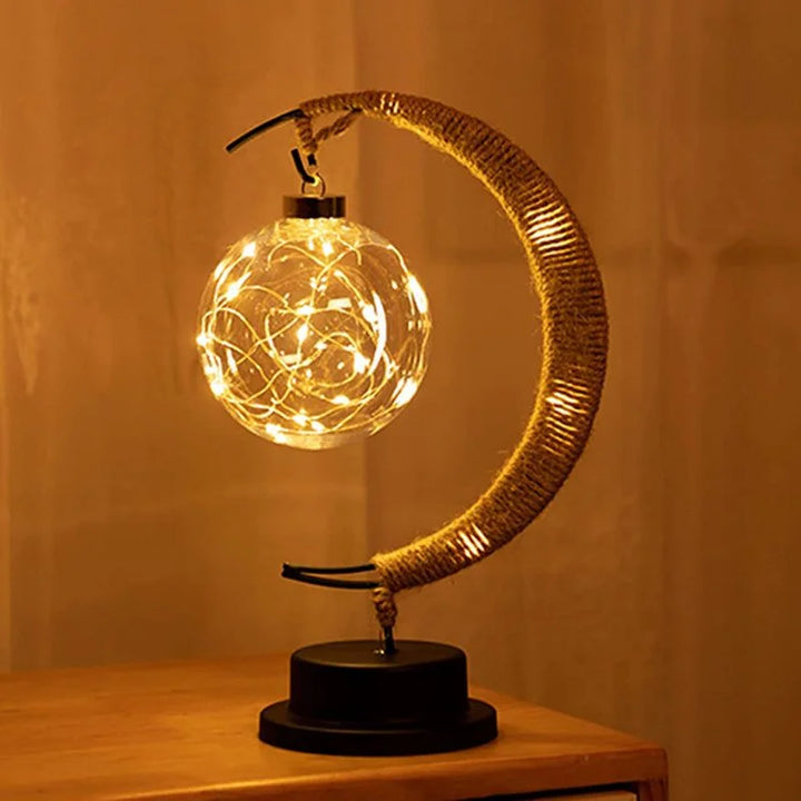 Lampa stołowa LED z podświetlaną kulą i ramką w kształcie półksiężyca