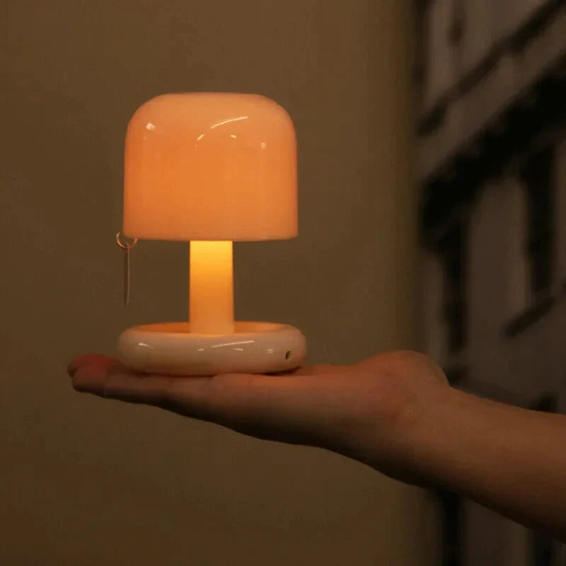 Lampa stołowa LED z zaokrąglonym kloszem bezprzewodowa, ładowana przez USB