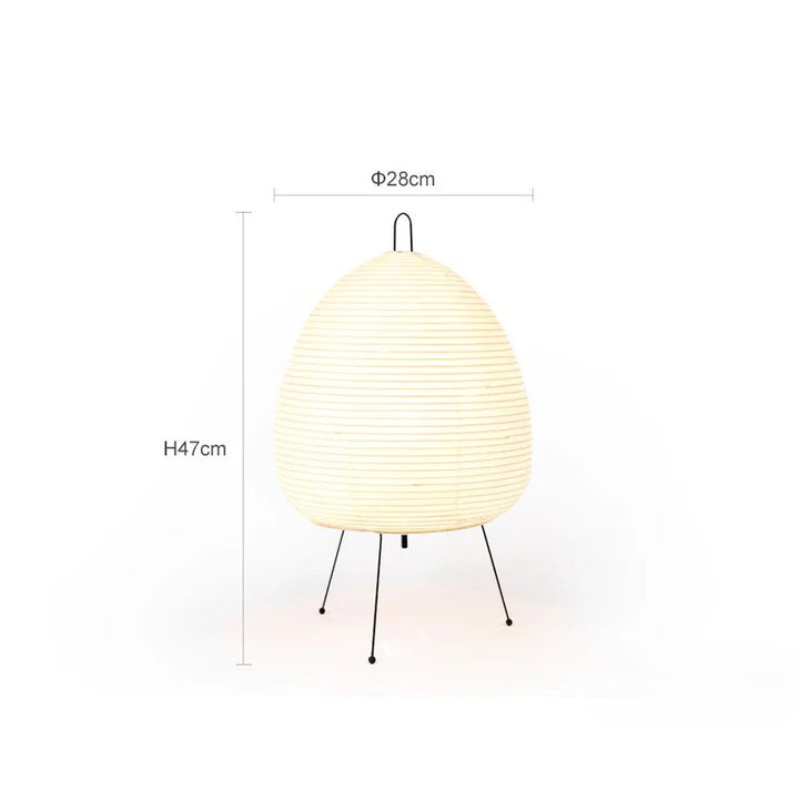 Lampa stołowa z papieru ryżowego w kształcie jajka na statywie