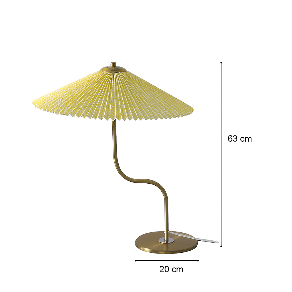 Lampa stołowa z plisowanym kloszem w kształcie parasola