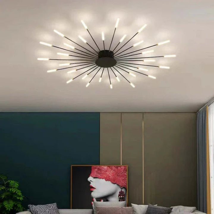 Lampa sufitowa LED do salonu z metalowymi ramionami i żarówkami rurowymi