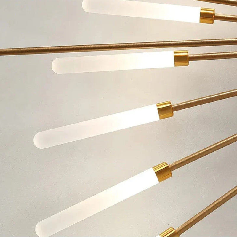 Lampa sufitowa LED do salonu z metalowymi ramionami i żarówkami rurowymi