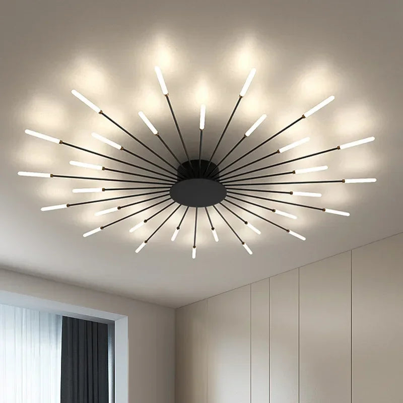 Lampa sufitowa LED do salonu z metalowymi ramionami i żarówkami rurowymi