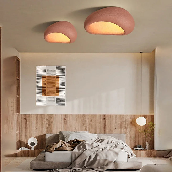 Lampa sufitowa LED z kloszem o fakturze kamienia i szorstkiej fakturze tynku