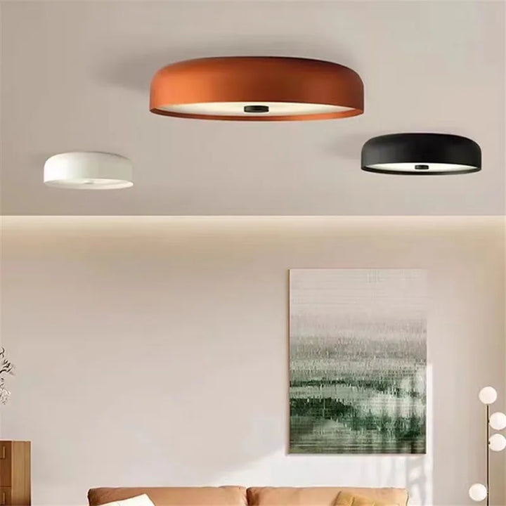 Lampa sufitowa LED z szerokim kloszem w kształcie bębna i zaokrągloną krawędzią