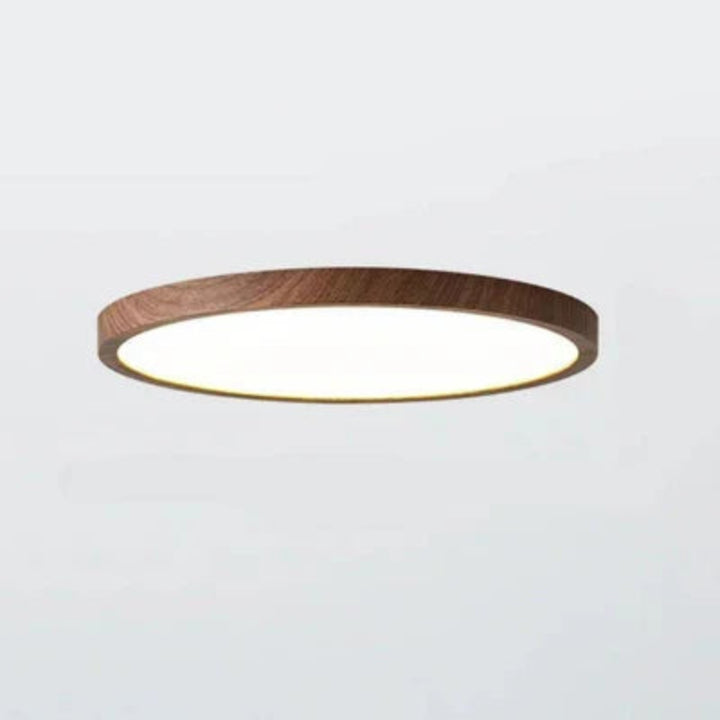 Lampa sufitowa LED z ultrapłaskim okrągłym panelem w drewnianej ramie