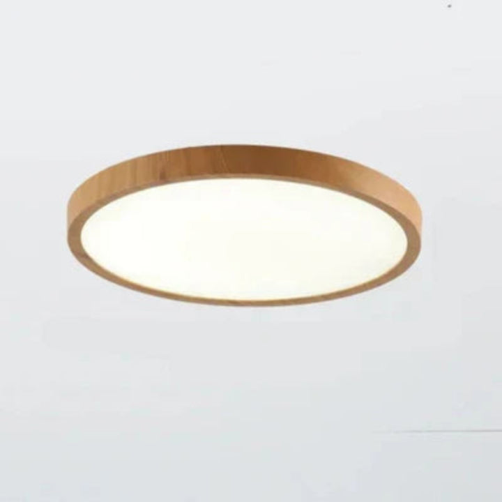 Lampa sufitowa LED z ultrapłaskim okrągłym panelem w drewnianej ramie