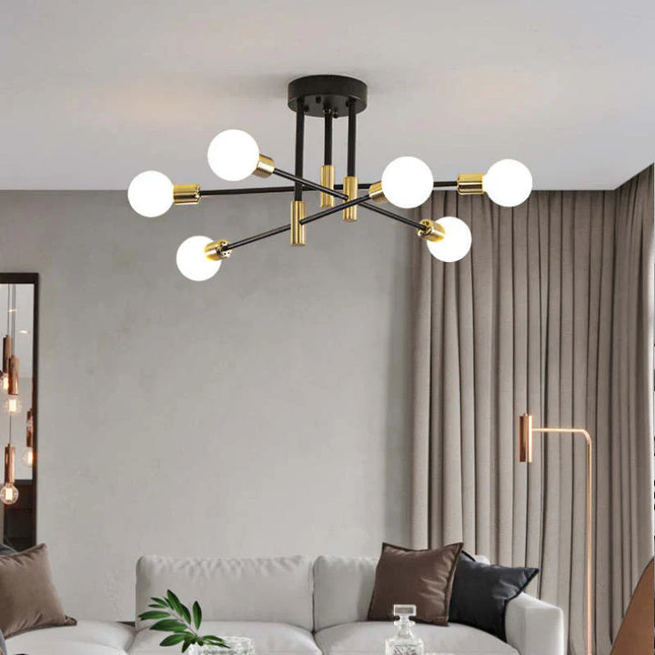 Lampa sufitowa Sputnik z wieloma ramionami i kulistymi żarówkami