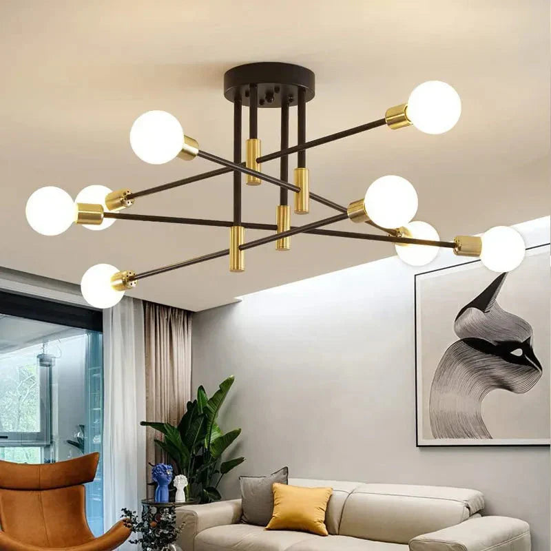 Lampa sufitowa Sputnik z wieloma ramionami i kulistymi żarówkami
