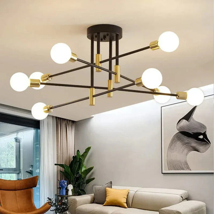 Lampa sufitowa Sputnik z wieloma ramionami i kulistymi żarówkami