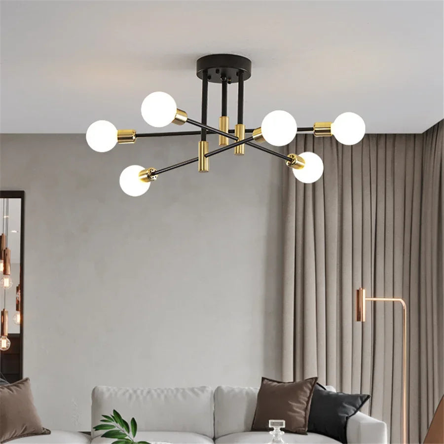 Lampa sufitowa Sputnik z wieloma ramionami i kulistymi żarówkami