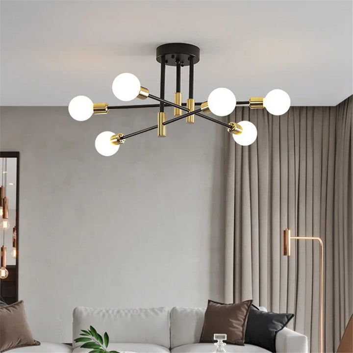 Lampa sufitowa Sputnik z wieloma ramionami i kulistymi żarówkami
