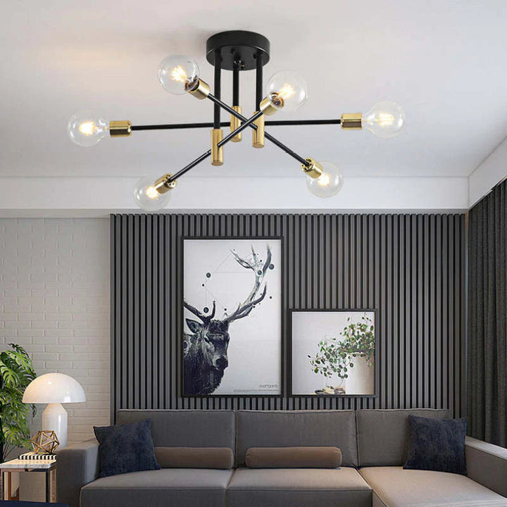 Lampa sufitowa Sputnik z wieloma ramionami i kulistymi żarówkami