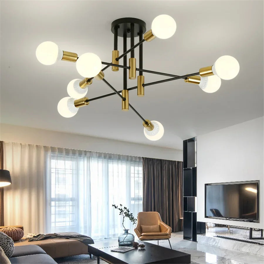 Lampa sufitowa Sputnik z wieloma ramionami i kulistymi żarówkami