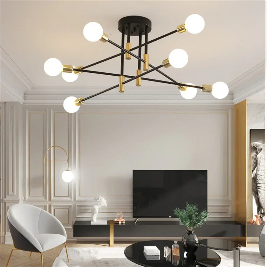 Lampa sufitowa Sputnik z wieloma ramionami i kulistymi żarówkami