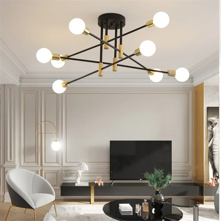 Lampa sufitowa Sputnik z wieloma ramionami i kulistymi żarówkami