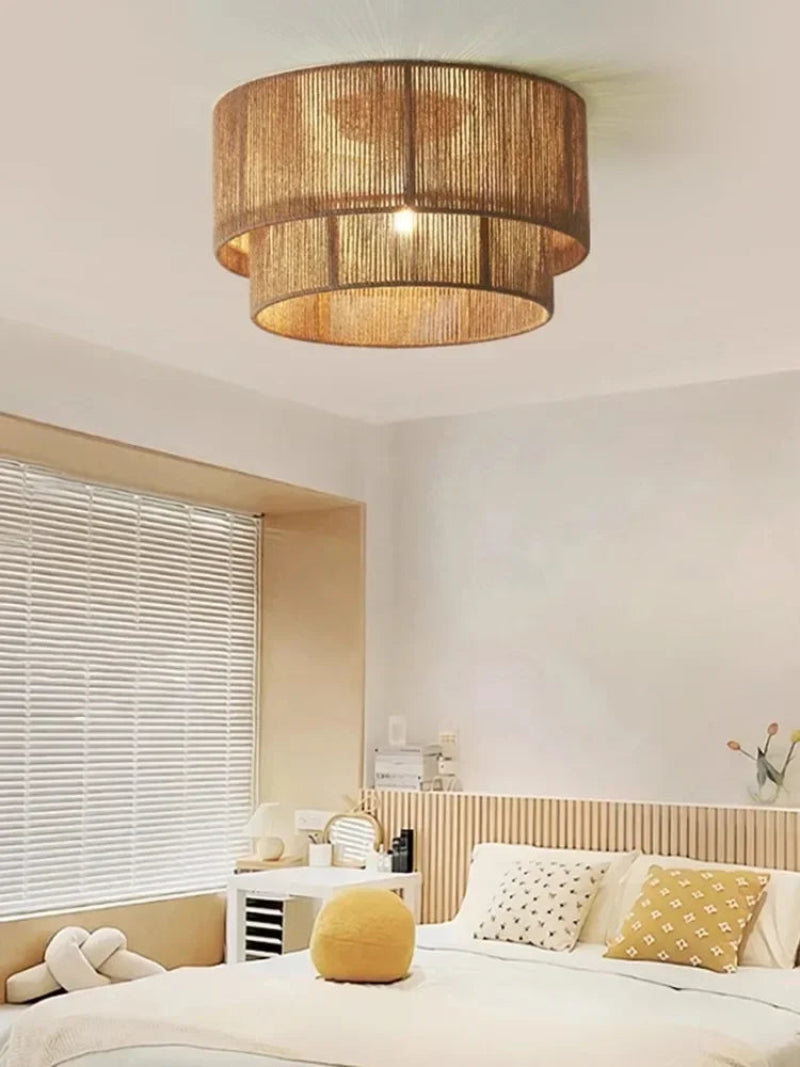 Lampa sufitowa boho trzypoziomowa z naturalnego sznurka