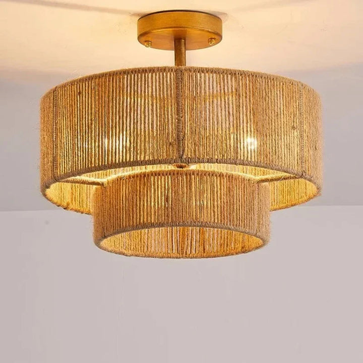 Lampa sufitowa boho trzypoziomowa z naturalnego sznurka