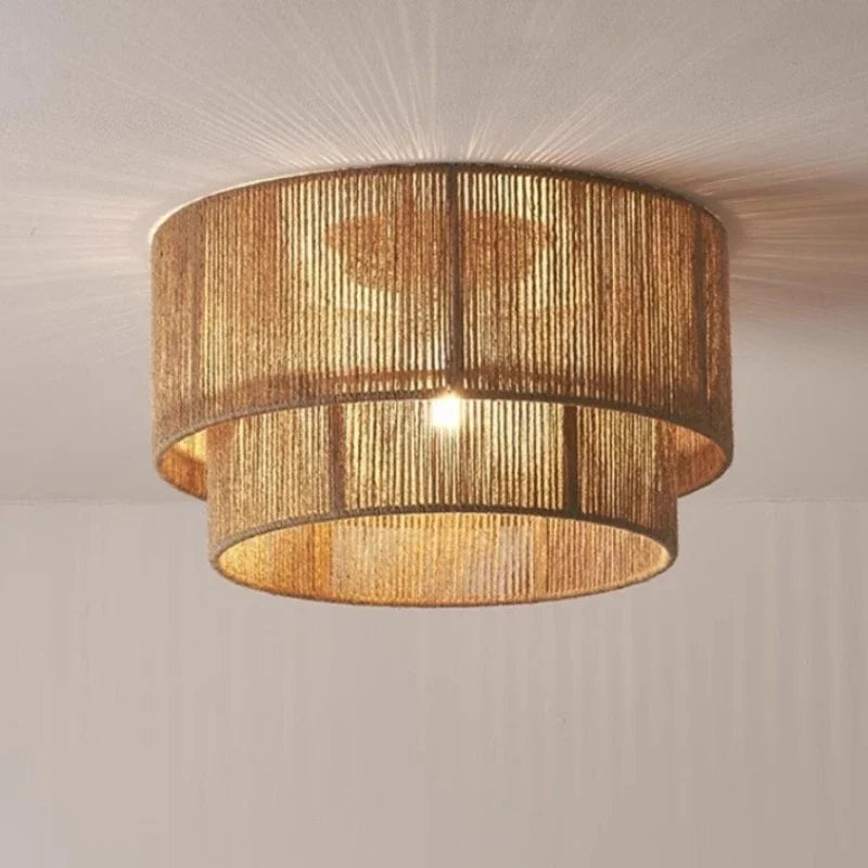 Lampa sufitowa boho trzypoziomowa z naturalnego sznurka