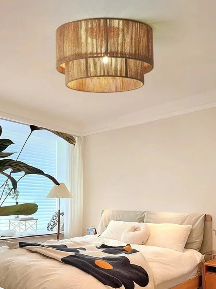 Lampa sufitowa boho trzypoziomowa z naturalnego sznurka