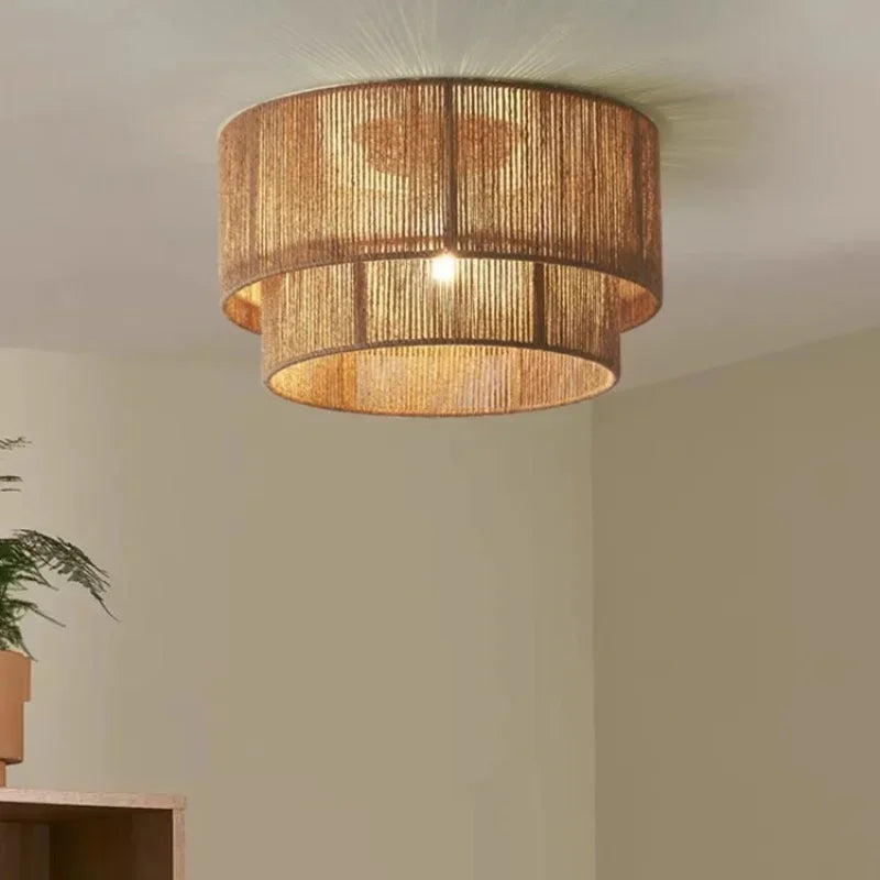 Lampa sufitowa boho trzypoziomowa z naturalnego sznurka