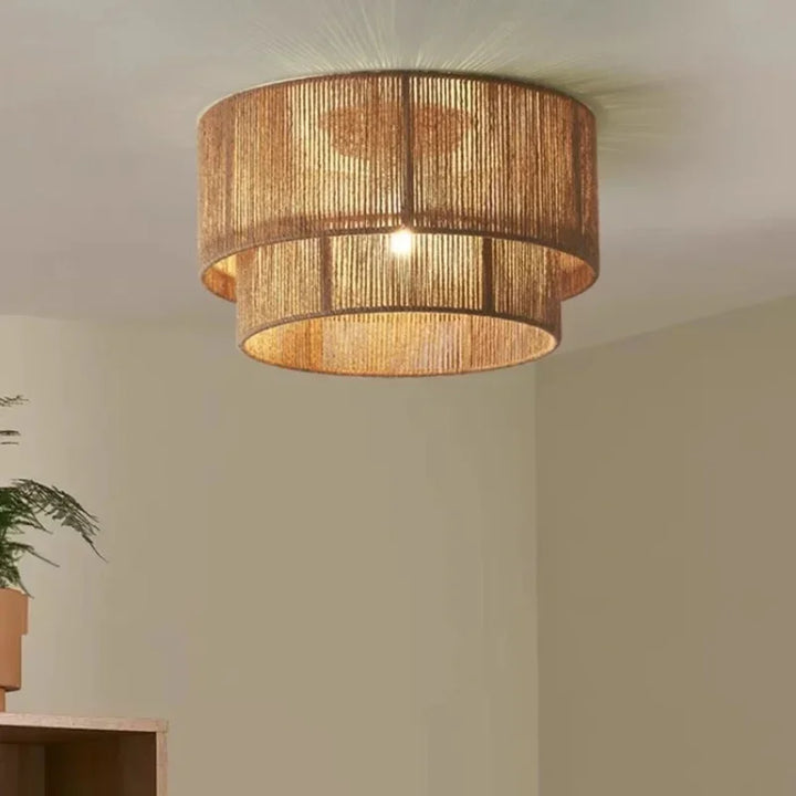 Lampa sufitowa boho trzypoziomowa z naturalnego sznurka