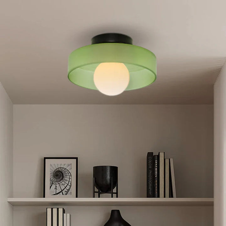 Lampa sufitowa i ścienna LED z kloszem w kształcie dysku i mleczną kulą