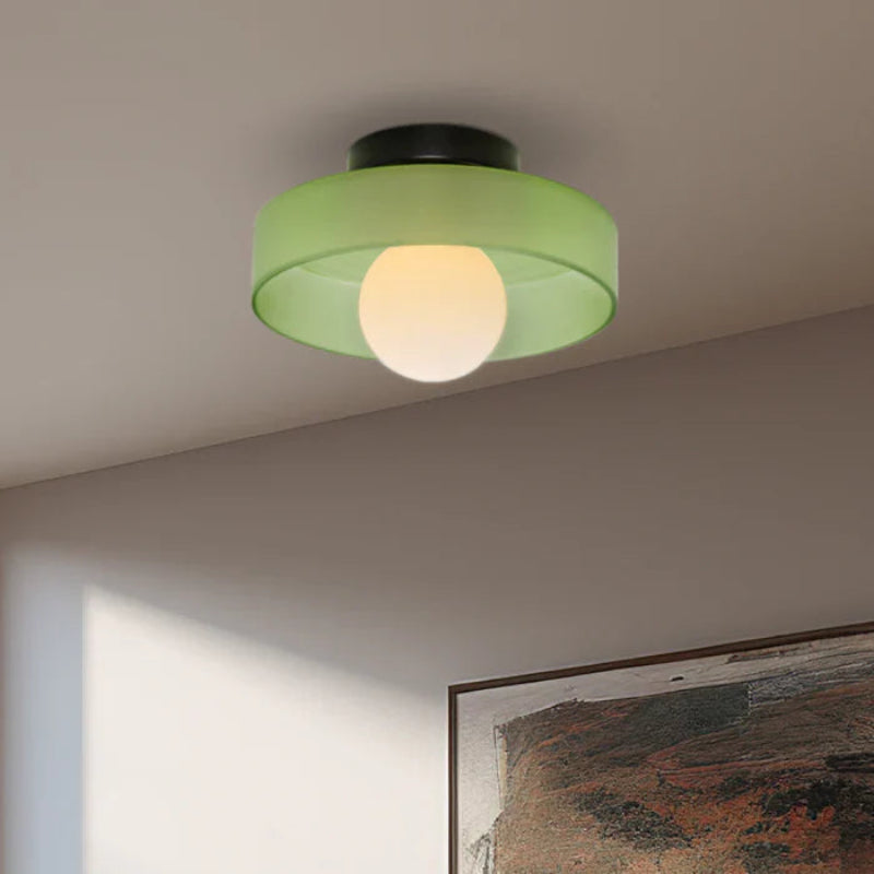 Lampa sufitowa i ścienna LED z kloszem w kształcie dysku i mleczną kulą