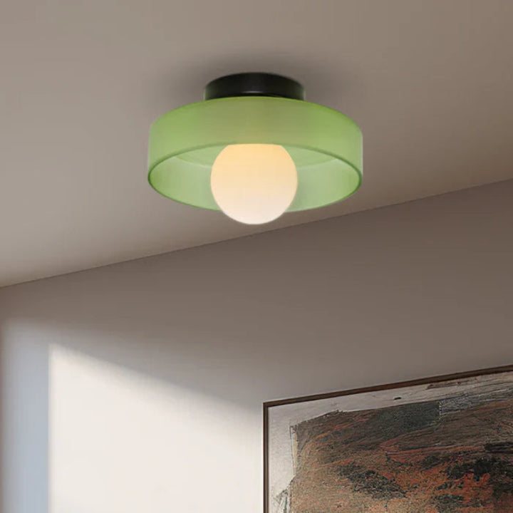 Lampa sufitowa i ścienna LED z kloszem w kształcie dysku i mleczną kulą