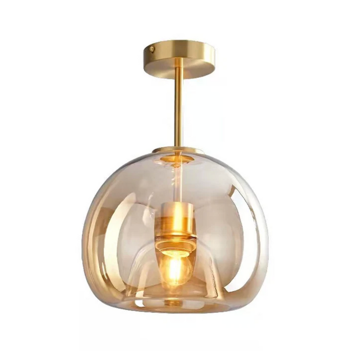 Lampa sufitowa w kształcie szklanej kuli z kloszem z przydymionego szkła