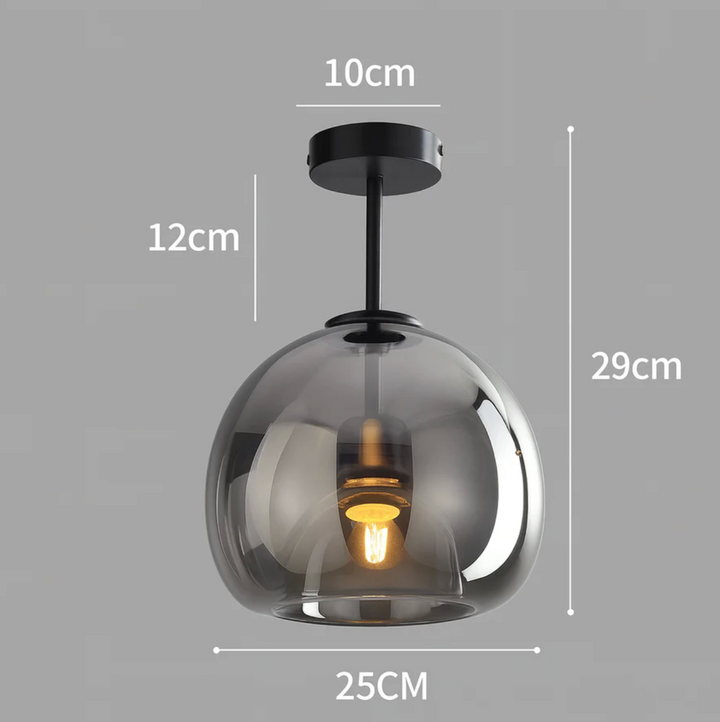 Lampa sufitowa w kształcie szklanej kuli z kloszem z przydymionego szkła