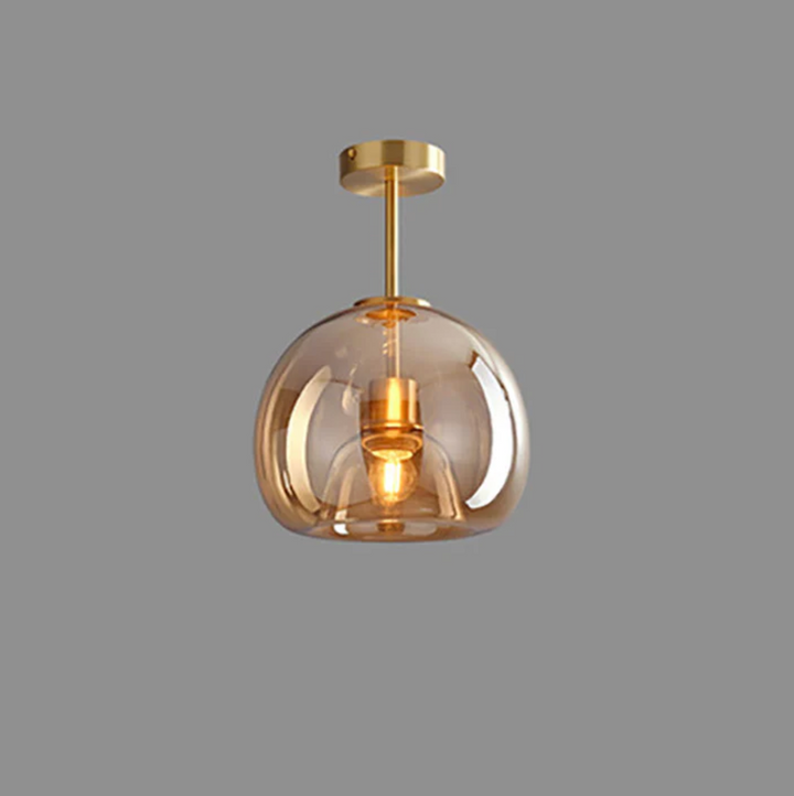 Lampa sufitowa w kształcie szklanej kuli z kloszem z przydymionego szkła