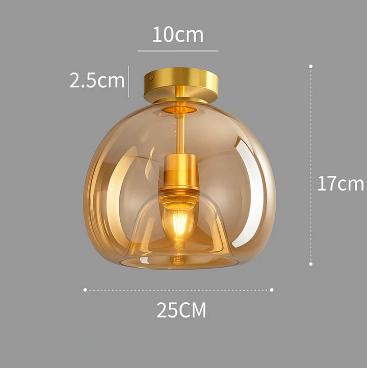 Lampa sufitowa w kształcie szklanej kuli z kloszem z przydymionego szkła