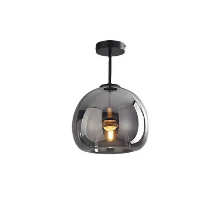 Lampa sufitowa w kształcie szklanej kuli z kloszem z przydymionego szkła