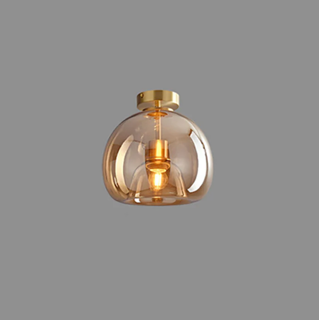 Lampa sufitowa w kształcie szklanej kuli z kloszem z przydymionego szkła