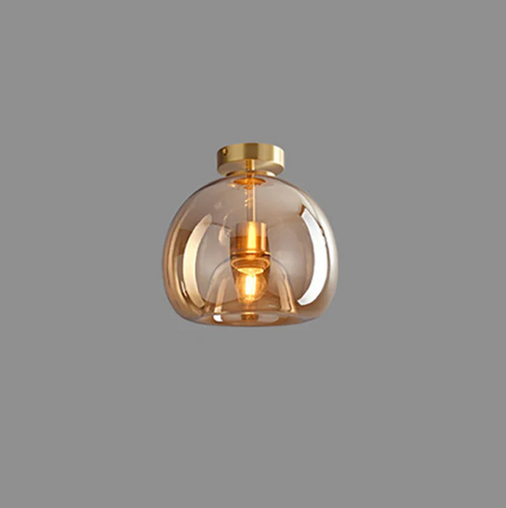 Lampa sufitowa w kształcie szklanej kuli z kloszem z przydymionego szkła