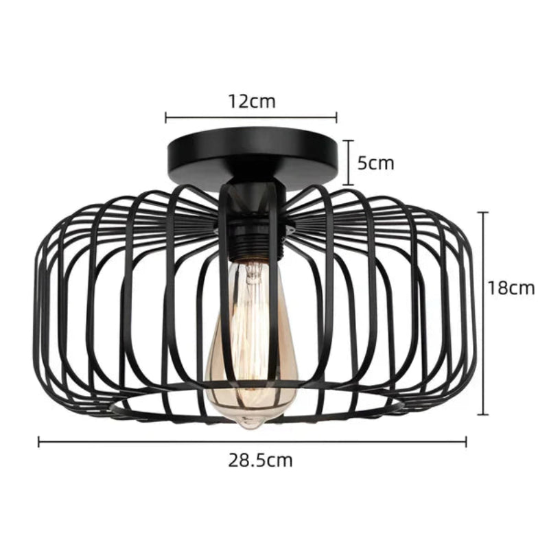 Lampa sufitowa z kloszem drucianym i efektem cienia na suficie