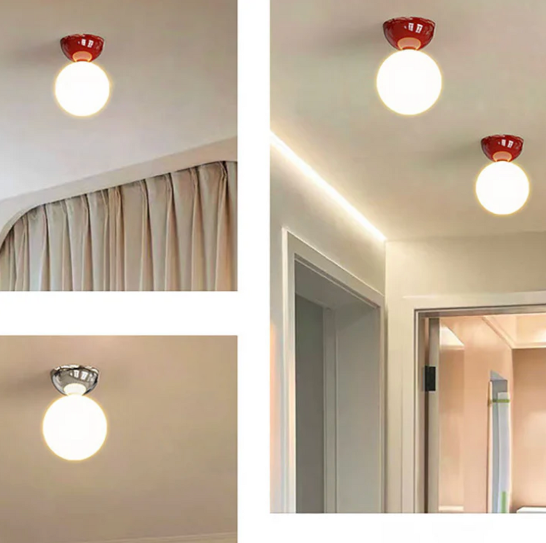 Lampa sufitowa z kulistym kloszem ze szkła mlecznego