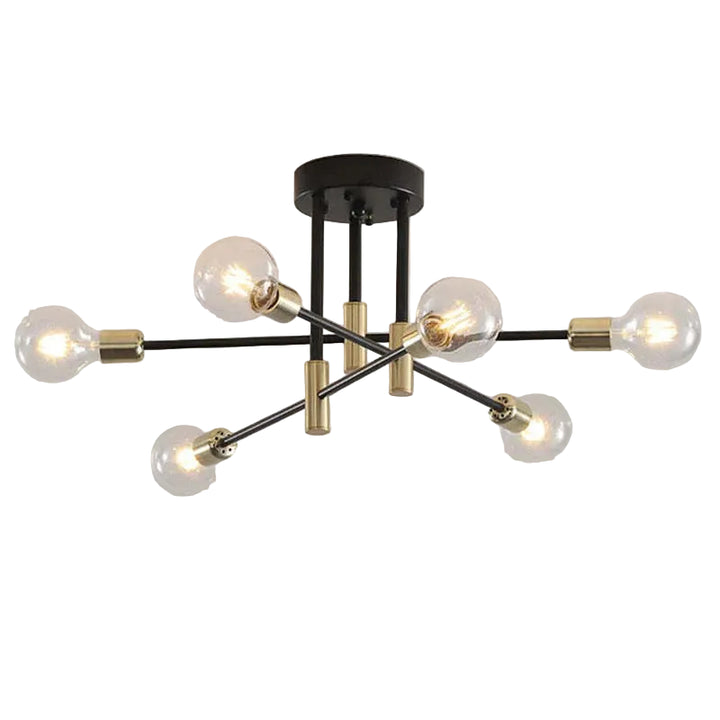 Lampa sufitowa z punktami świetlnymi i metalowymi ramionami poprzecznymi