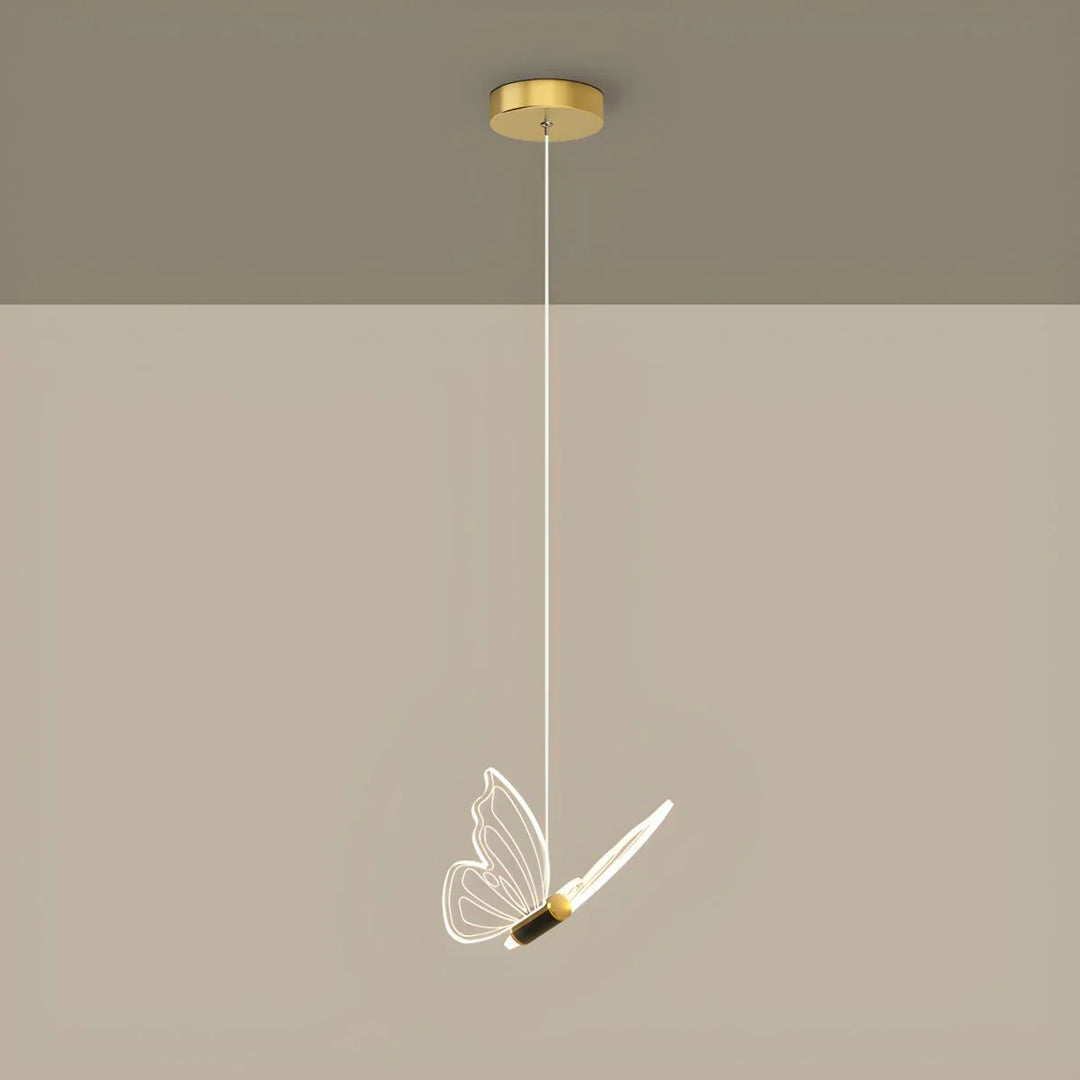 Lampa wisząca LED w kształcie motyla z liniowym źródłem światła i metalowym mocowaniem sufitowym