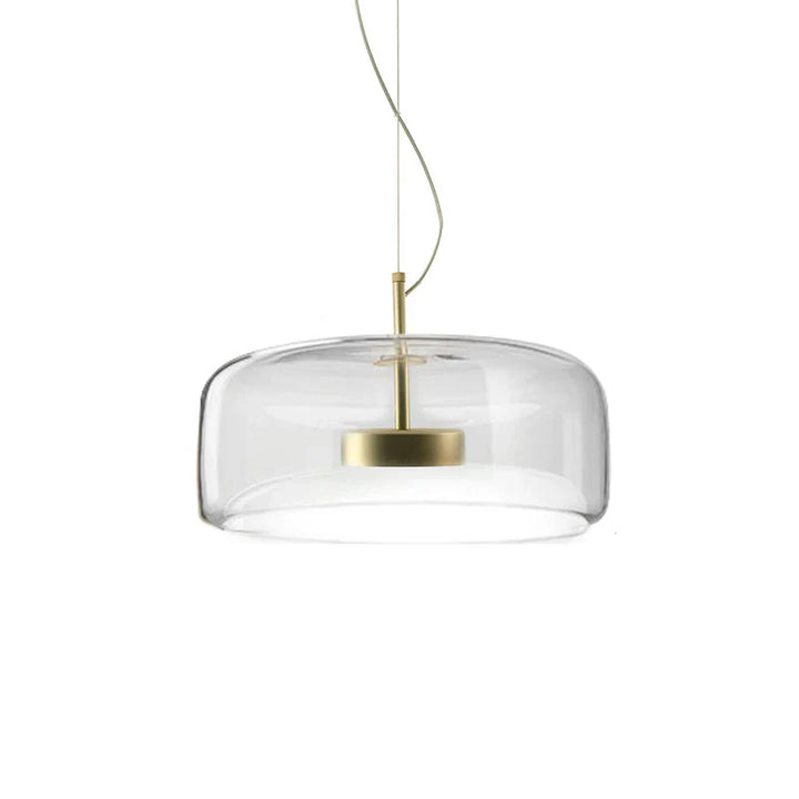 Lampa wisząca LED z dwuwarstwowym szklanym kloszem i złotym pierścieniem wewnętrznym