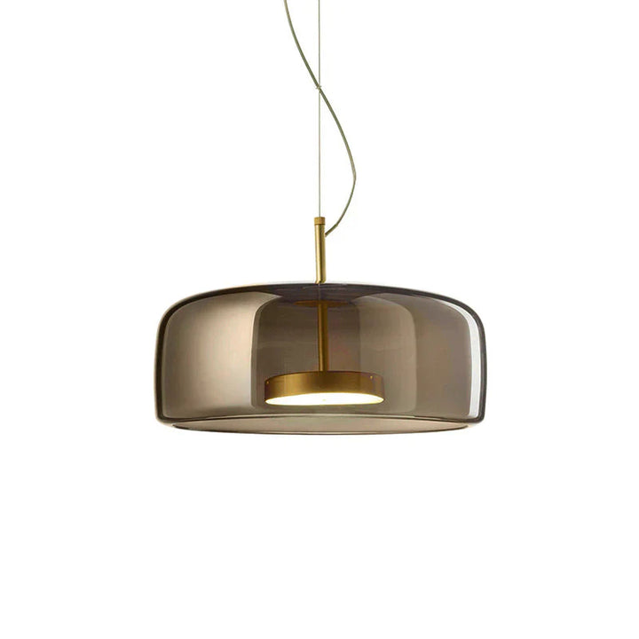 Lampa wisząca LED z dwuwarstwowym szklanym kloszem i złotym pierścieniem wewnętrznym