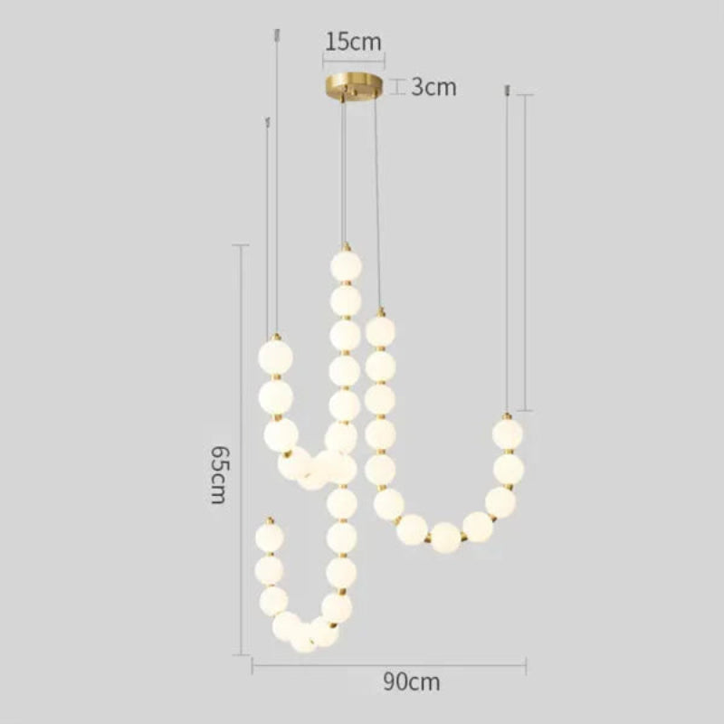 Lampa wisząca LED z kaskadowymi sznurami szklanych kul w stylu naszyjnika