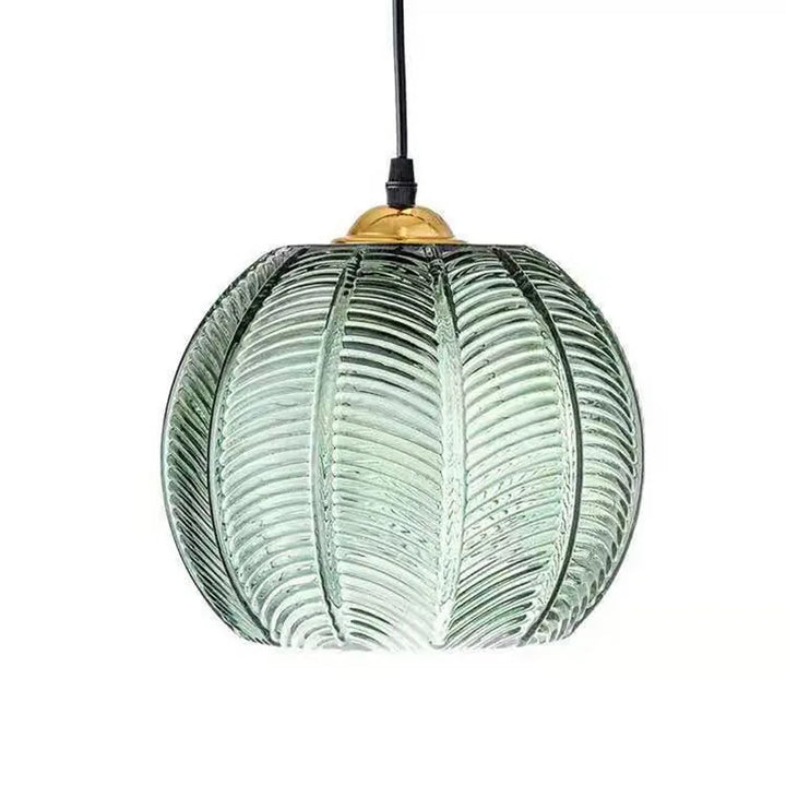 Lampa wisząca LED z kulistym szklanym kloszem i wytłoczonym wzorem liścia