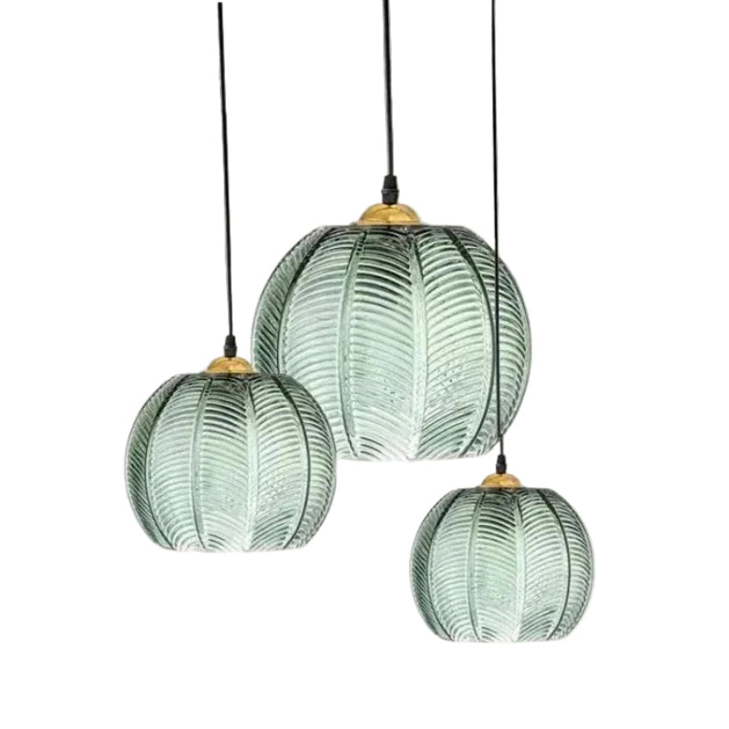 Lampa wisząca LED z kulistym szklanym kloszem i wytłoczonym wzorem liścia