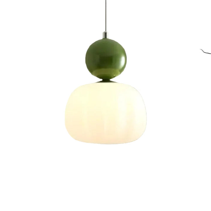 Lampa wisząca LED z owalnym kloszem z opalowego szkła i dekoracyjną kulą
