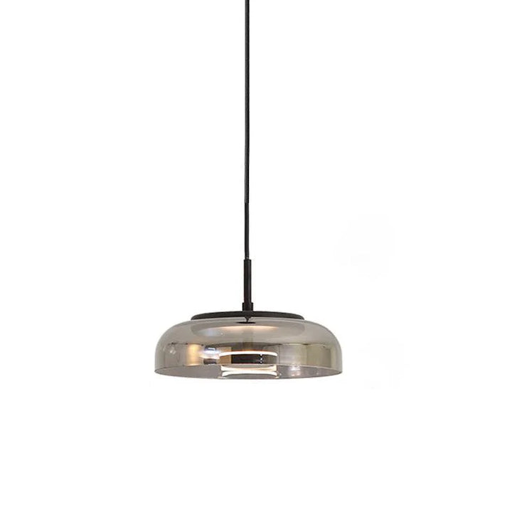 Lampa wisząca LED z płaskim szklanym kloszem przezroczysta kopuła na mosiężnym trzpieniu