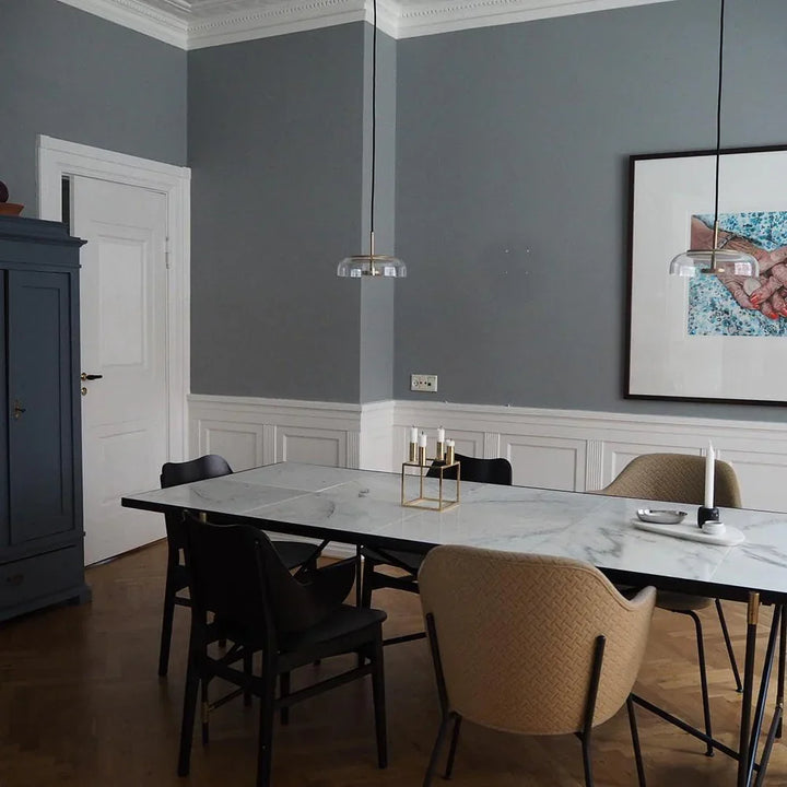 Lampa wisząca LED z płaskim szklanym kloszem przezroczysta kopuła na mosiężnym trzpieniu